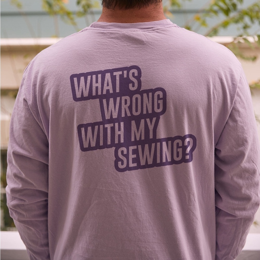 What's Wrong With My Sewing? Long Sleeve Tee, Orchid, S Sewing Down South NWT - Picture 4 of 6